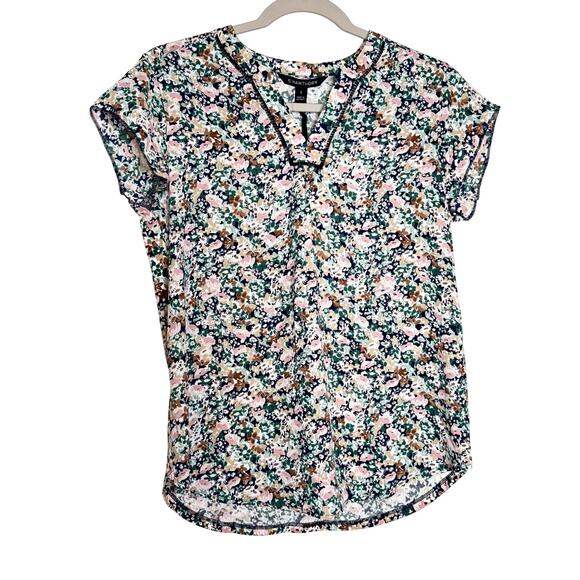 41 Hawthorn Women’s Short Sleeve Blouse Floral Multicolor V Neck Top NWT Small - Picture 2 of 8